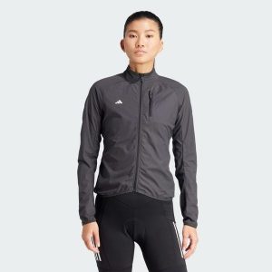 Kurtka do jazdy na rowerze WIND.RDY. Czarne kurtki ADIDAS, bez wzorów, z materiału, bez kaptura. Za 479,00 zł.