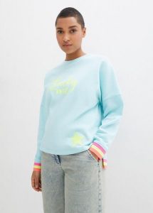 Bawełniana bluza oversize z kolorowym ściągaczem i mankietami z czystej bawełny. Niebieskie bluzy bonprix, bez wzorów, z bawełny, bez kaptura. Za 129,99 zł.