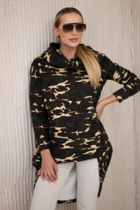 Bluza z długim tyłem moro khaki+brązowy. Brązowe bluzy KESI, l, bez wzorów, z bawełny, bez kaptura. Za 258,24 zł.