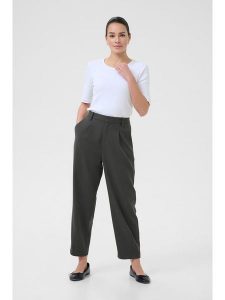 Kaffe Spodnie materiałowe w kolorze antracytowym rozmiar: 36. Czarne spodnie z wysokim stanem Kaffe, bez wzorów, z materiału, z podwyższonym stanem. Za 208,99 zł.