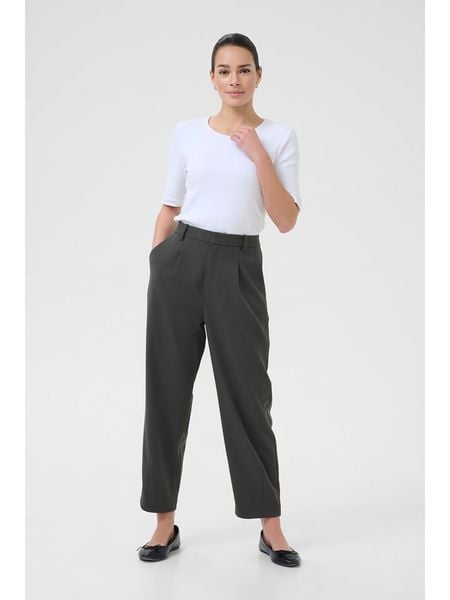 Kaffe Spodnie materiałowe w kolorze antracytowym rozmiar: 38. Czarne spodnie z wysokim stanem Kaffe, bez wzorów, z materiału, z podwyższonym stanem. Za 170,07 zł.