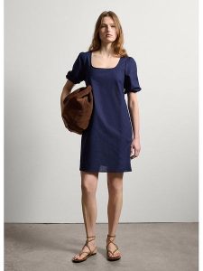 STEFANEL Sukienka w kolorze granatowym rozmiar: XL. Niebieskie sukienki Stefanel, xl, bez wzorów, bez kołnierzyka, bez ramiączek, mini. Za 208,99 zł.