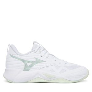 Buty halowe Mizuno. Białe buty sportowe Mizuno, bez wzorów, bez zapięcia, mizuno wave. Za 469,99 zł.