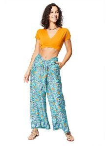 Aller Simplement Spodnie w kolorze turkusowo-pomarańczowym rozmiar: 34-40. Niebieskie spodnie z wysokim stanem Aller Simplement, bez wzorów, z materiału, z podwyższonym stanem. Za 56,99 zł.