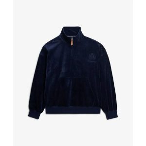 Bluza damska Superdry Country Club. Niebieskie bluzy Superdry, bez wzorów, z weluru, bez kaptura. Za 343,30 zł.