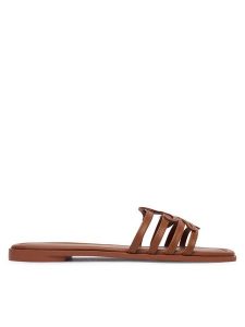 Tommy Hilfiger Klapki Th Script Flat Mule Lth FW0FW09368 Brązowy. Brązowe klapki TOMMY HILFIGER, bez wzorów, ze skóry, bez obcasa. Za 409,99 zł.