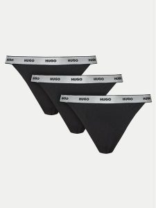Hugo Komplet 3 par stringów 50527212 Czarny. Czarne komplety bielizny Hugo, bez wzorów, z bawełny. Za 169,99 zł.