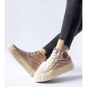 Beżowe trampki Lee Cooper LCJ-22-31-1434L beżowy. Brązowe trampki bez wzorów, bez zapięcia. Za 160,98 zł.
