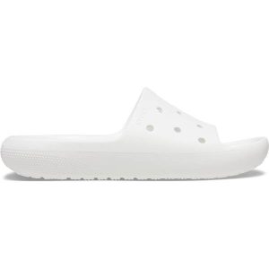Klapki plażowe dla dorosłych Crocs Classic Slide V2. Białe klapki Crocs, bez wzorów, bez obcasa. Za 109,99 zł.