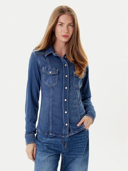 Guess Koszula jeansowa W5YH63 D0781 Niebieski Regular Fit. Niebieskie koszule Guess, xl, z aplikacjami, z jeansu, bez kołnierzyka, bez ramiączek. Za 399,99 zł.