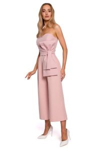 Gorsetowy Kombinezon z Szerokimi Nogawkami 7/8 - Pudrowy. Brązowe kombinezony MOE, l, bez wzorów, z elastanu, eleganckie, bez kołnierzyka, bez ramiączek. Za 324,90 zł.