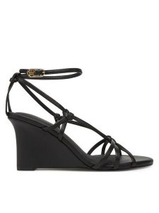 Tommy Hilfiger Sandały Leather Knots Wedge Sandal FW0FW08417 Czarny. Czarne sandały TOMMY HILFIGER, bez wzorów, ze skóry, bez obcasa, na koturnie, bez zapięcia. Za 369,99 zł.