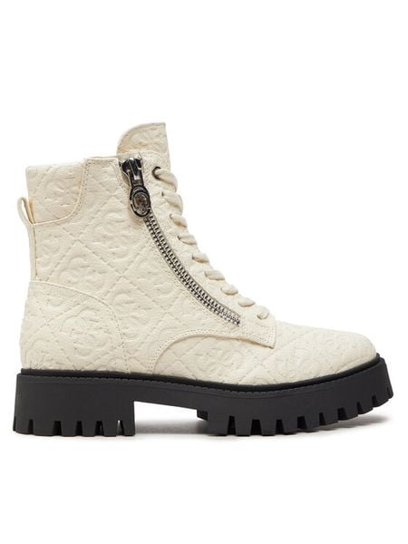 Guess Trzewiki Fiona FLTFIO FAL10 Biały. Białe botki Guess, z aplikacjami, ze skóry, bez obcasa, na płaskiej podeszwie, bez zapięcia. Za 399,99 zł.