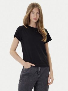 PINKO T-Shirt Basico 100373 A2RE Czarny Regular Fit. Czarne t-shirty Pinko, s, bez wzorów, z bawełny, bez kołnierzyka, bez ramiączek. Za 269,99 zł.
