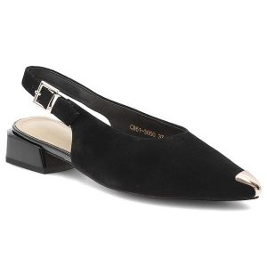 Czółenka damskie S.Barski, cholewka ze skóry naturalnej zamszowej elegancki fason slingback niski stabilny obcas, czarne, CR61-3050. Czarne czółenka S.BARSKI, bez wzorów, ze skóry, bez obcasa, na obcasie, bez zapięcia. Za 289,00 zł.