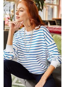 Olalook Bluza w kolorze biało-niebieskim rozmiar: M. Białe bluzy Olalook, m, bez wzorów, bez kaptura. Za 65,07 zł.