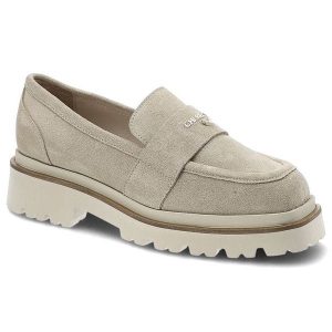 Beżowe Półbuty Chebello Eleganckie Mokasyny Damskie. Brązowe półbuty CheBello, bez wzorów, ze skóry, bez obcasa, bez zapięcia. Za 349,00 zł.