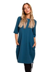 Made of emotion Sukienka w kolorze niebieskim rozmiar: M. Niebieskie sukienki Made Of Emotion, m, bez wzorów, bez kołnierzyka, bez ramiączek, mini. Za 198,95 zł.