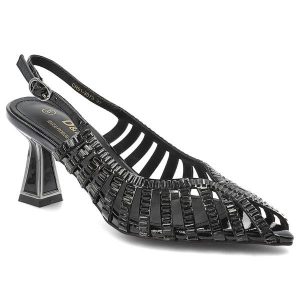 Sandały damskie S.Barski, cholewka ze skóry naturalnej z odkrytą piętą na efektownym obcasie z ażurową konstrukcją i geometrycznymi zdobieniami, czar. Czarne sandały S.BARSKI, z aplikacjami, ze skóry, bez obcasa, na obcasie, bez zapięcia. Za 269,90 zł.