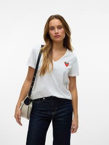 Vero Moda Koszulka w kolorze białym rozmiar: M. Białe bluzki Vero Moda, m, bez wzorów, z bawełny, bez kołnierzyka, bez ramiączek. Za 74,63 zł.