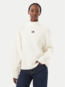 Tommy Jeans Sweter Badge DW0DW23349 Biały Relaxed Fit. Białe swetry klasyczne Tommy Jeans, xxs, z jeansu, bez kołnierzyka. Za 449,99 zł.
