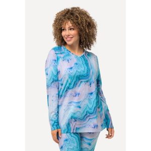 Damskie Koszulka narciarska wzór marmurkowy pętelka dekolt w serek długi rękaw. Niebieskie koszulki sportowe Ulla Popken, bez wzorów, z elastanu, bez ramiączek, narciarskie. W wyprzedaży za 143,99 zł.