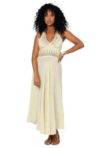 Aller Simplement Sukienka w kolorze kremowym rozmiar: 34-40. Brązowe sukienki Aller Simplement, bez wzorów, z bawełny, bez kołnierzyka, bez ramiączek, maxi. Za 100,99 zł.