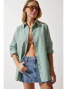 Happiness Istanbul Koszula w kolorze zielonym rozmiar: 38. Zielone koszule Happiness Istanbul, bez wzorów, bez kołnierzyka, bez ramiączek. Za 52,30 zł.