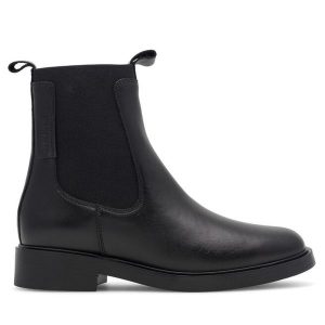 Botki GINO ROSSI. Czarne botki Gino Rossi, bez wzorów, bez obcasa, na płaskiej podeszwie, bez zapięcia. Za 299,99 zł.