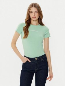 Guess Jeans T-Shirt W4YI01 J1314 Zielony Regular Fit. Zielone t-shirty Guess Jeans, l, z aplikacjami, z bawełny, bez kołnierzyka, bez ramiączek. Za 89,99 zł.
