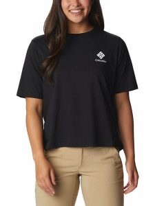 Columbia Koszulka "North Cascades™" w kolorze granatowym rozmiar: M. Niebieskie bluzki Columbia, m, bez wzorów, z bawełny, bez kołnierzyka, bez ramiączek. Za 79,03 zł.