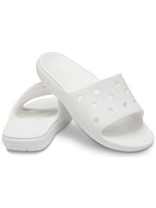 Crocs Klapki "Classic" w kolorze białym rozmiar: 37/38. Białe klapki Crocs, bez wzorów, z otwartym noskiem, bez obcasa. Za 102,89 zł.