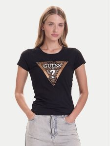 Guess T-Shirt W5BI28 J1314 Czarny Slim Fit. Czarne t-shirty Guess, xl, z aplikacjami, z bawełny, bez kołnierzyka, bez ramiączek. Za 169,99 zł.
