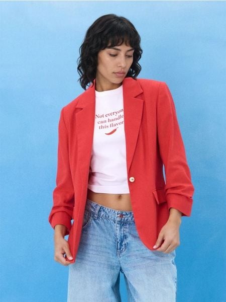 Marynarka z domieszką lnu - czerwony. Czerwone marynarki i żakiety Sinsay, l, bez wzorów. Za 69,99 zł.