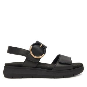 Sandały Remonte. Czarne sandały Remonte, bez wzorów, bez obcasa, na płaskiej podeszwie, bez zapięcia. Za 369,99 zł.