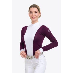 Koszulka konkursowa damska Queen. Fioletowe bluzki CAVALLIERA, l, bez wzorów, z koronki, eleganckie, bez kołnierzyka, bez ramiączek. W wyprzedaży za 299,20 zł.