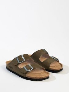 BACKSUN Klapki "Bali" w kolorze khaki rozmiar: 42. Brązowe klapki Backsun, bez wzorów, z otwartym noskiem, bez obcasa. Za 130,99 zł.