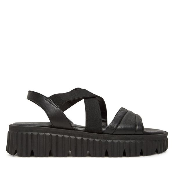 Sandały Tamaris. Czarne sandały Tamaris, bez wzorów, bez obcasa, na koturnie, bez zapięcia. Za 319,99 zł.