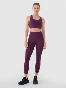 4F Legginsy treningowe 7/8 z wysokim stanem damskie - fioletowe XS. Czerwone legginsy 4f, bez wzorów, z dzianiny, z podwyższonym stanem. W wyprzedaży za 69,99 zł.