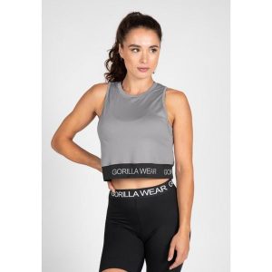 Damski crop top Gorilla Wear Colby. Szare topy GORILLA WEAR, bez wzorów, z materiału, sportowe, bez kołnierzyka, bez ramiączek. Za 184,50 zł.