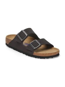 Birkenstock Skórzane klapki w kolorze ciemnobrązowym rozmiar: 40. Białe bluzki Birkenstock, bez wzorów, z otwartym noskiem, bez obcasa. Za 498,95 zł.