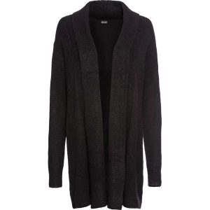 Sweter bez zapięcia z szalowym kołnierzem. Szare długie swetry bonprix. Za 124,99 zł.