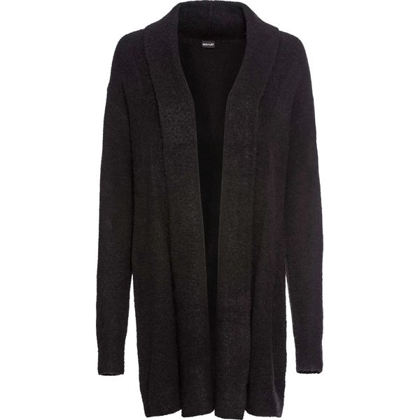 Długi sweter bez zapięcia z szalowym kołnierzem. Szare długie swetry bonprix, bez kołnierzyka. Za 129,99 zł.