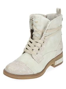 Mustang Botki w kolorze beżowo-szarym rozmiar: 37. Brązowe botki Mustang, bez wzorów, bez obcasa, bez zapięcia. Za 158,47 zł.