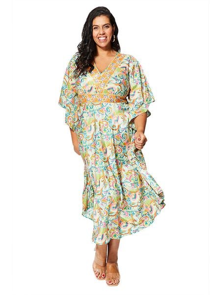 Aller Simplement Sukienka w kolorze zielono-pomarańczowym rozmiar: 54-58. Pomarańczowe sukienki Aller Simplement, bez wzorów, klasyczne, bez kołnierzyka, bez ramiączek, maxi. Za 74,81 zł.