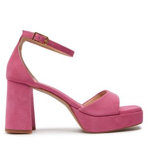 Sandały Unisa. Czerwone sandały Unisa, bez wzorów, bez obcasa, na słupku, bez zapięcia. Za 319,99 zł.