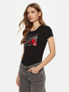 Guess T-Shirt W5RI03 J1314 Czarny Regular Fit. Czarne t-shirty Guess, m, z aplikacjami, z bawełny, bez kołnierzyka, bez ramiączek. Za 129,99 zł.