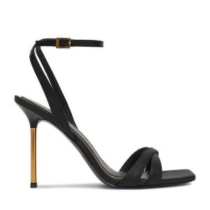 Sandały Eva Minge. Czarne sandały Eva Minge, bez wzorów, bez obcasa, na szpilce, bez zapięcia. Za 449,99 zł.