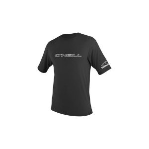 Koszulka ONEILL Basic Skins S/S Sun Shirt. Czarne bluzki O'Neill, l, bez wzorów, ze skóry, sportowe, bez kołnierzyka, bez ramiączek. Za 99,99 zł.
