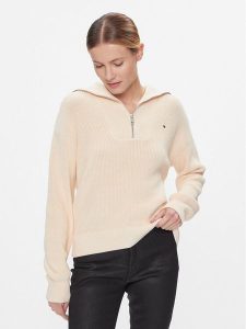 Tommy Hilfiger Sweter Co Cardi Stitch 1/2 Zip Swt WW0WW42420 Żółty Regular Fit. Żółte swetry klasyczne TOMMY HILFIGER, xxl, z bawełny, bez kołnierzyka. Za 459,99 zł.